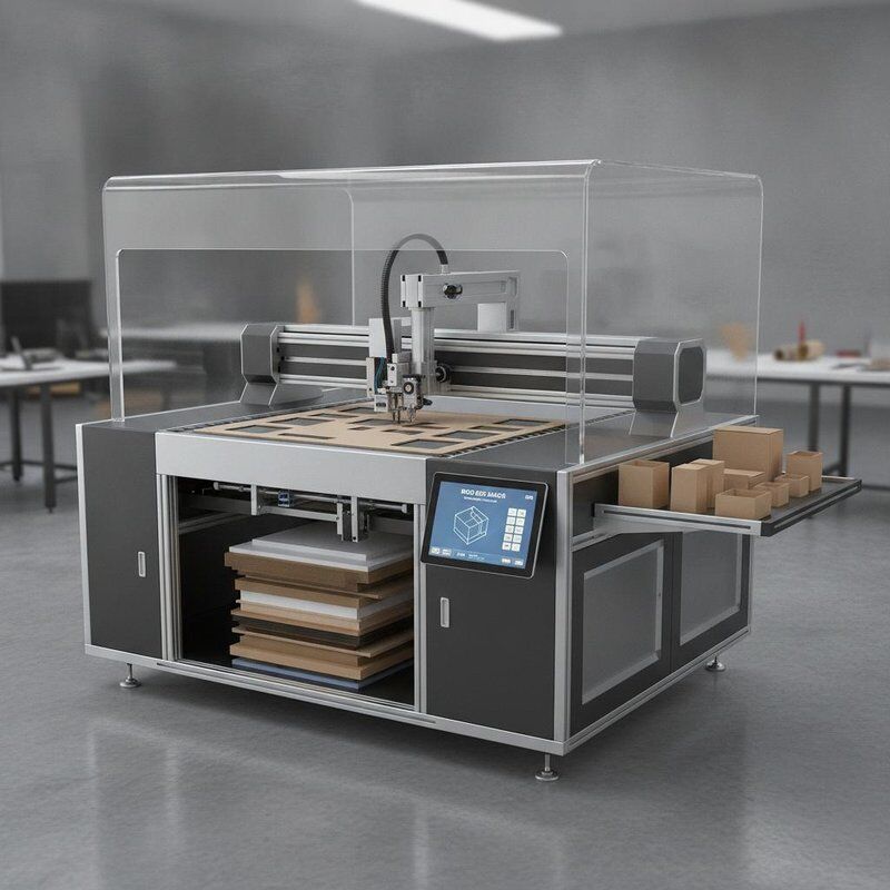 Macchina per la produzione di scatole rigide progettata per la produzione di campioni e per la produzione su misura a piccoli lotti con taglio flessibile dei materiali